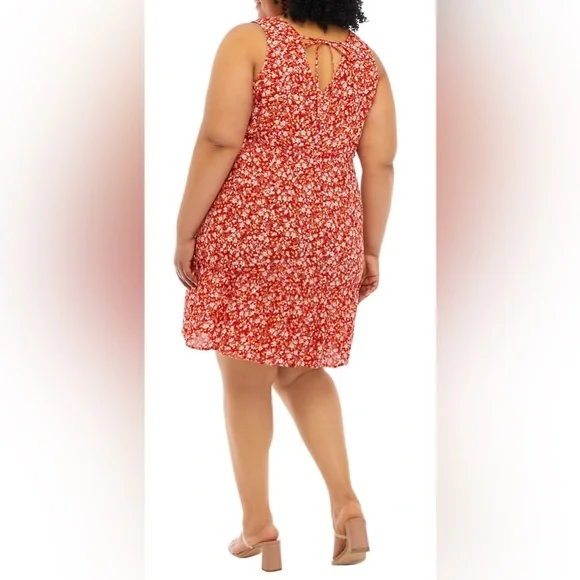 NWT Floral Red Sleeveless Dress with Tie Back -3X - Picture 4 of 10